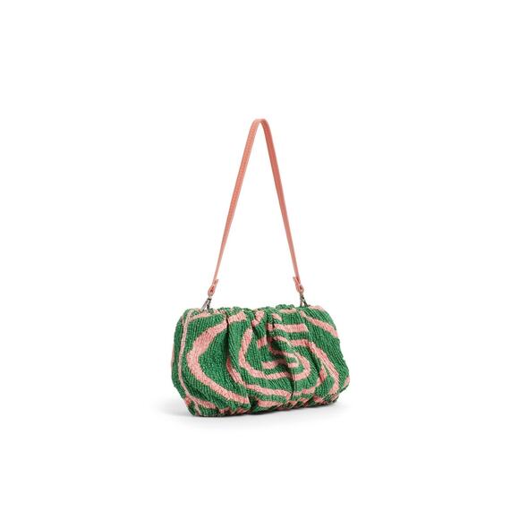 STAUD Pink Green Swirl Psychedelic Beaded Patterned Bean Convertible Bag Purse - Picture 2 of 11